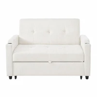Convertible Sofa Bed with Adjustable Backrest, Functional Sleeper with USB & Type-C Charging and Cup Holders, 135L x 173W x 58H cm, Off White(m-2)
