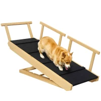 PawHut Hunderampe, höhenverstellbar, klappbar, Geländer, für Hunde bis 40kg, Holzrahmen, 85 x 40 x 61 cm, Schwarz(m-12)