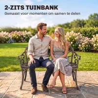 Outsunny Tuinbank 2-zits van metaal, zitbank in retrostijl, parkbank met bloemmotief 100 x 54 x 78 cm, Brons(m-8)