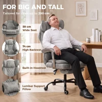HOMCOM Executive Office Chair, Leathaire Big and Tall Office Chair 180 kg with Wide Seat, Reclining, Lumbar Support, Grey(m-4)