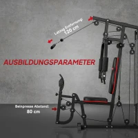 SPORTNOW Heim-Fitnessstation mit 45 kg Gewichtsblöcken, Hochseilzug, Bruststation, Beinpresse für vielseitiges Training(m-7)