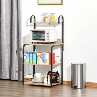 HOMCOM Estante de Cozinha para Microondas com 4 Níveis Ganchos e Pés Ajustáveis Estante de Armazenamento 60x40x125cm Madeira Natural(m-4)