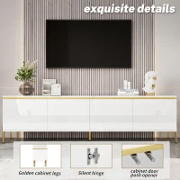 Spacious TV Stand with 4-Door Storage, Functional TV Cabinet for Modern and Italian Minimalist Living Rooms, 170L x 38W x 50H cm, White(m-5)