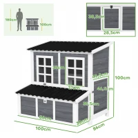 PawHut Gallinero para Exterior de Madera 100x86x100cm 2-4 Gallinas Nido Bandeja Extraíble Techo Impermeable Perchas Gris Claro(m-3)