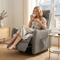 HOMCOM Sillón Relax Reclinable Eléctrico Levanta Personas de Cuero PU Control Remoto Asiento con Resorte Reposapiés Gris(m-8)