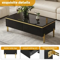 Spacious Coffee Table with 2 Hidden Drawers, Versatile Room Table for Italian-Style Rooms or Cream-Toned Spaces, 100L x 50W x 36H cm, Black(m-6)