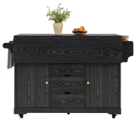 Foldable Serving Trolley with Ample Hidden Storage, Mobile Kitchen Island for Balconies or Dining Room, 142.5L x 40W x 95H cm, Black(m-2)