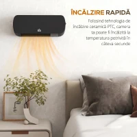 HOMCOM Aerotermă Electrică de Perete cu Telecomandă și Timer 12h, Negru(m-7)