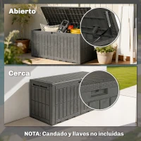 Outsunny Arcón Exterior Capacidad 440L de Resina Resistente al Agua y a los Rayos UV con Tapa Bloqueable Barras de Gas Café(m-7)