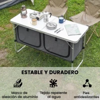 Outsunny Mesa de Cocina de Camping Plegable con Armario de Tela Oxford Marco de Aluminio para Picnic 120x47x70 cm Plateado(m-6)