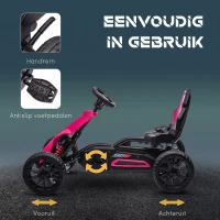 HOMCOM Gokart, kindervoertuig met verstelbare zitting, trapvoertuig, trapauto met handrem, 3-8 jaar, Buiten, Roze(m-5)