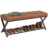 HOMCOM Schuhbank, Eingangsbank mit Kunstlederpolster, Ablage bis 220 kg für Flur, Eingangsbereich, 112 x 37 x 47 cm, Braun(m-12)