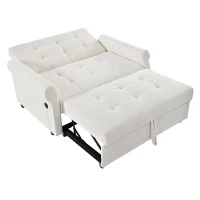 Convertible Sofa Bed with Adjustable Backrest, Functional Sofa with USB & Type-C Ports and Storage Pocket, 135L x 173W x 58H cm, Off White(m-12)