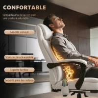 Vinsetto Silla de Oficina con 7 Puntos de Masaje con Reposapiés Retráctil Altura Ajustable Control Remoto y Tejido de PU Blanco(m-5)