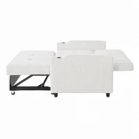 Convertible Sofa Bed with Adjustable Backrest, Functional Sleeper with USB & Type-C Charging and Cup Holders, 135L x 173W x 58H cm, Off White(m-12)