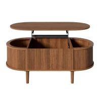 Functional Coffee Table with Height-Adjustable Tabletop, Solid Room Table with MDF Body and Pine Legs, 100L x 48W x 40H cm, Walnut(m-8)