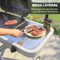 Outsunny Barbacoa de Gas Plegable con Quemador 2,5 kW Tapa Termómetro Mesa Lateral y 2 Ruedas Parrilla Recogedor Grasa Negro(m-7)