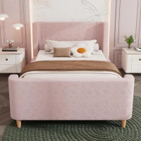 Upholstered Single Bed with Cosmic Print and Padded Headboard, Pink Velvet Bed Frame for Contemporary Bedrooms, 206L x 99W x 76H cm, Pink(m-7)