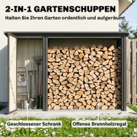Outsunny 2-in-1 Kaminholzregal Außen verzinkter Stahl 235 x 67 x 149 cm Brennholzregal mit Geräteschrank Schrägdach Dunkelgrau(m-4)