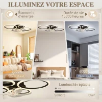 HOMCOM Ventilateur de plafond avec lumière et télécommande, plafonnier ventilateur 77 cm avec 6 vitesses, noir(m-4)