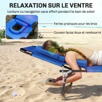 Outsunny Bain de soleil chaise longue pliante avec appuie-tête, trou de lecture, transat inclinable 4 positions en Oxford 600D, transat jardin extérieur camping piscine terrasse, 190x56x28cm, bleu(m-4)