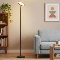 HOMCOM Uplighter Floor Lamp with Tuya App and Music Sync, Standing Lamp with Adjustable Head for Living Room Bedroom, Black(m-10)