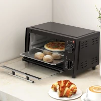 HOMCOM Mini Oven, 9L Countertop Electric Grill, Toaster Oven with Adjustable Temperature, Timer, Dishwasher Safe Baking Tray and Wire Rack, 750W, Black(m-9)