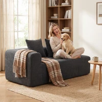 HOMCOM Canapea cu 2 locuri din chenille cu 2 perne șezut cu arcuri fără montaj 71,5x91,5x83 cm Gri închis(m-4)