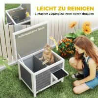 PawHut Katzenhaus Wetterfeste Katzenhütte aus Holz mit aufklappbarem Dach Aluminium-Isolierplatten Asphaltdach 61x51x53,5 cm(m-6)