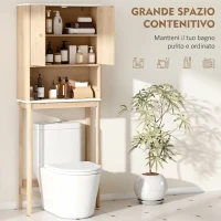 HOMCOM Mobile Sopra WC con Armadietto a 2 Ante e Ripiano Aperto, Barra Inferiore, 66x25x168 cm, Rovere(m-5)