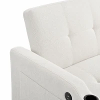 Convertible Sofa Bed with Adjustable Backrest, Functional Sleeper with USB & Type-C Charging and Cup Holders, 135L x 173W x 58H cm, Off White(m-6)