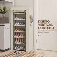 HOMCOM Zapatero de 7 Niveles, Zapatero Estrecho de Acero con Funda de Tela no Tejida 2 Bolsillos para 14-21 Pares Beige(m-5)