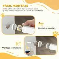PawHut Barrera de Seguridad para Perros 75-85 cm para Puertas y Escaleras Apertura en Dos Sentidos Doble Bloqueo Blanco(m-6)