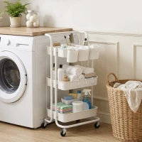 HOMCOM Three-Tier Home Trolley, with Handle and Wheels - White(m-14)