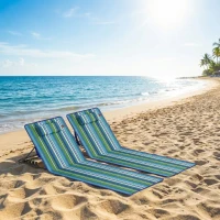 Outsunny 2-delige set strandligstoel met verstelbare rugleuning, lichtgewicht opvouwbaar met kussen en opbergvak(m-11)