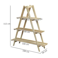 Outsunny Soporte para Plantas Plegable de Madera Estantería para Macetas de 3 Niveles con Marco en A 100x36x112 cm Natural(m-3)