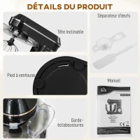 HOMCOM Robot Pâtissier 1400 W, Robot Pétrin Professionnel 7 L avec 6+P Vitesses, Crochet Pétrisseur, Noir(m-7)