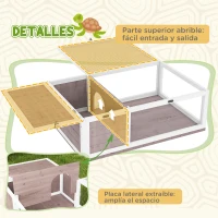 PawHut Casa para Tortugas de Madera con Techo de Malla y Paneles Laterales Transparentes Extraíbles 91x60,5x32 cm Marrón Claro(m-5)
