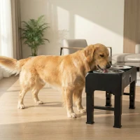 PawHut Erhöhter Hundenapf Höhenverstellbar Futternapf mit Wassernapf 2 Edelstahlnäpfen für kleine bis große Hunde Schwarz(m-10)