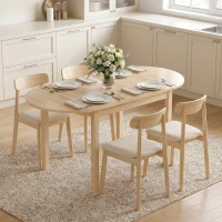 HOMCOM 4-6 Person Wooden Drop-Leaf Table - Natural Finish(m-2)