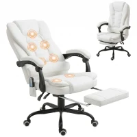 Vinsetto Silla de Oficina con 7 Puntos de Masaje con Reposapiés Retráctil Altura Ajustable Control Remoto y Tejido de PU Blanco(m-11)