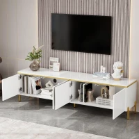 Spacious TV Stand with 4-Door Storage, Functional TV Cabinet for Modern and Italian Minimalist Living Rooms, 170L x 38W x 50H cm, White(m-7)