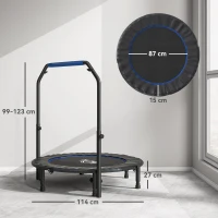 HOMCOM Cama Elástica Plegable Ø114 cm con Mango Ajustable Marco de Acero para Entrenamiento Piernas Cuerpo Azul y Negro(m-3)
