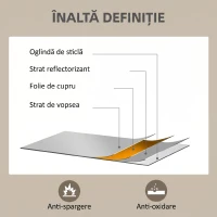 HOMCOM Oglindă de Perete din Sticlă și MDF, 70x90 cm, Alb(m-6)