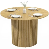 HOMCOM Mesa de Comedor Redonda Moderna para 4-6 Personas Mesa de Cocina de 110 cm con Base Cilíndrica Acanalada Roble(m-11)