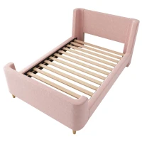 Upholstered Single Bed with Cosmic Print and Padded Headboard, Pink Velvet Bed Frame for Contemporary Bedrooms, 206L x 99W x 76H cm, Pink(m-9)