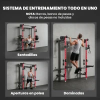 SPORTNOW Jaula de Potencia Plegable Rack para Sentadillas con Barra de Dominadas Sistema de Poleas Carga 700 kg Rojo(m-7)