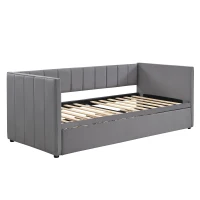 Space-Saving Daybed with Pull-Out Trundle, Ideal Bed Frame for Studios, Living Rooms, or Multi‑Purpose Guest-Spaces, 200L x 140W x 100H cm, Grey(m-11)
