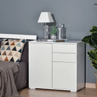 HOMCOM Aparador Auxiliar com 2 Portas 2 Gavetas e Prateleira Ajustável Abertura a Pressão Móvel Organizador de Armazenamento para Dormitório Sala de Estar 79x36x74cm Branco(m-8)