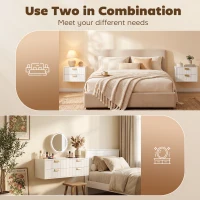 HOMCOM Modern Floating Nightstands Set of 2, Wall Mounted Bedside Tables with 2 Drawers, White(m-6)